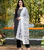 Trendmalls  Cotton Embroidery Salwar Suit Set Kurta Pant with Dupatta Black Kurta Set for Women, Party Wear