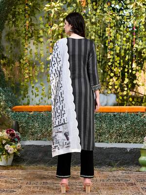 Trendmalls  Cotton Embroidery Salwar Suit Set Kurta Pant with Dupatta Black Kurta Set for Women, Party Wear 2