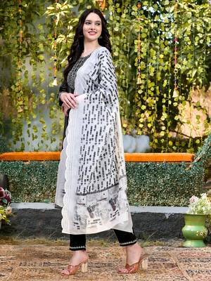 Trendmalls  Cotton Embroidery Salwar Suit Set Kurta Pant with Dupatta Black Kurta Set for Women, Party Wear 5