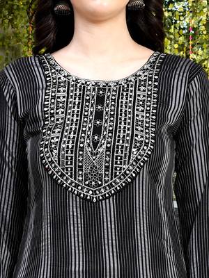 Trendmalls  Cotton Embroidery Salwar Suit Set Kurta Pant with Dupatta Black Kurta Set for Women, Party Wear 8