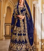 Blue Embroidered Velvet Lehenga-Choli