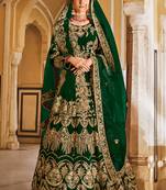 Green Embroidered Velvet Lehenga-Choli