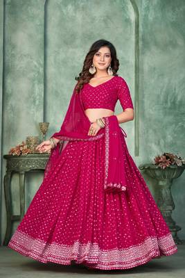 Pink Embroidered Georgette Lehenga-Choli 1