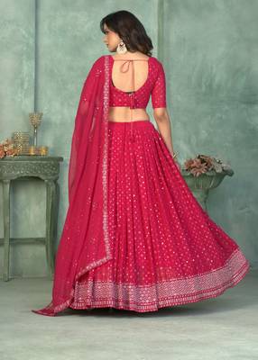 Pink Embroidered Georgette Lehenga-Choli 2