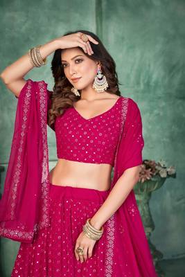 Pink Embroidered Georgette Lehenga-Choli 3