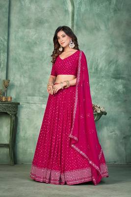 Pink Embroidered Georgette Lehenga-Choli 4