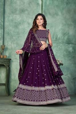 Purple Embroidered Georgette Lehenga-Choli 1