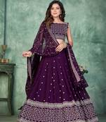 Purple Embroidered Georgette Lehenga-Choli