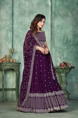Purple Embroidered Georgette Lehenga-Choli 5