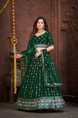 Green Embroidered Georgette Lehenga-Choli 1