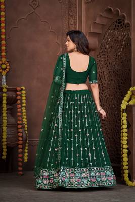 Green Embroidered Georgette Lehenga-Choli 2
