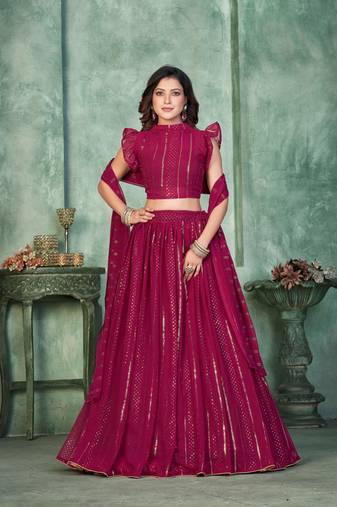 Pink Embroidered Georgette Lehenga-Choli