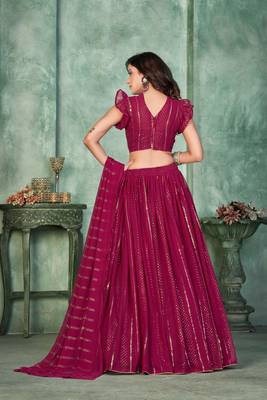 Pink Embroidered Georgette Lehenga-Choli 2