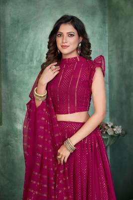 Pink Embroidered Georgette Lehenga-Choli 3