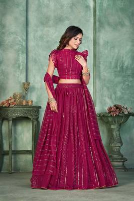Pink Embroidered Georgette Lehenga-Choli 4