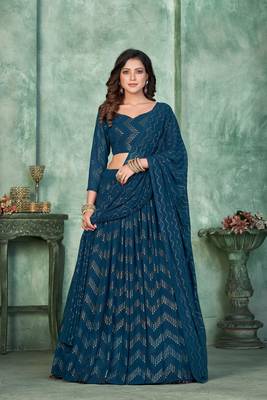 Rama Embroidered Georgette Lehenga-Choli 1