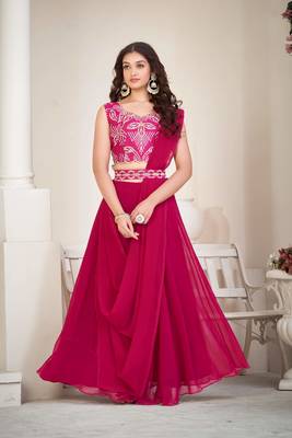 Pink Embroidered Georgette Lehenga-Choli 1