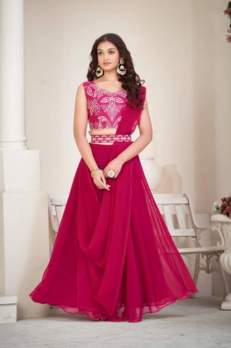 Pink Embroidered Georgette Lehenga-Choli