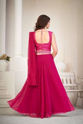 Pink Embroidered Georgette Lehenga-Choli 2