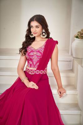 Pink Embroidered Georgette Lehenga-Choli 3