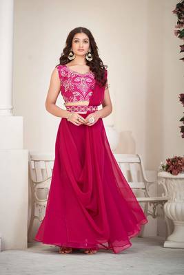 Pink Embroidered Georgette Lehenga-Choli 4