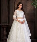 White Embroidered Net Lehenga-Choli