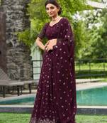 Purple Embroidered Georgette Lehenga-Choli