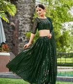 Green Embroidered Georgette Lehenga-Choli