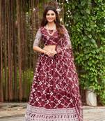 Maroon Embroidered Net Lehenga-Choli