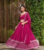Pink Embroidered Georgette Lehenga-Choli