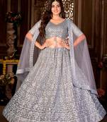 Blue Embroidered Net Lehenga-Choli