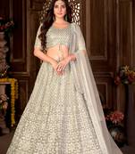 Grey Embroidered Net Lehenga-Choli
