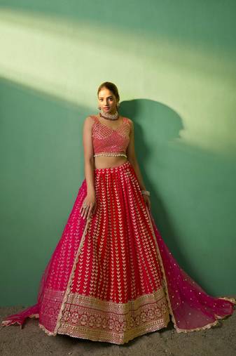 Pink Embroidered Georgette Lehenga-Choli