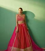 Pink Embroidered Georgette Lehenga-Choli