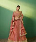 Red Embroidered Georgette Lehenga-Choli