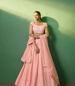 Peach Embroidered Georgette Lehenga-Choli