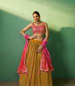 Mustard Embroidered Georgette Lehenga-Choli