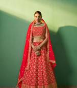 Red Embroidered Georgette Lehenga-Choli