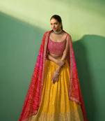 Mustard Embroidered Georgette Lehenga-Choli