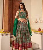 Green Embroidered Silk Lehenga-Choli
