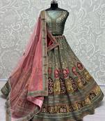 Pista Embroidered Velvet Lehenga-Choli