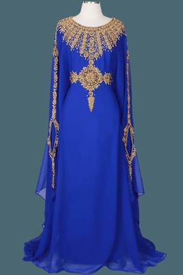 Blue  Zari & Stone Gold Work stitched Georgette Designed Farasha Party Wear 1