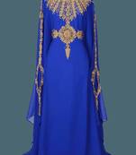 Blue  Zari & Stone Gold Work stitched Georgette Designed Farasha Party Wear