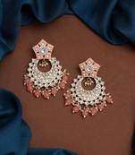 Peach color kundan meena earrings