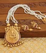 Matte finish pearl temple necklace set