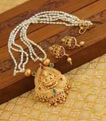 Matte finish pearl temple necklace set