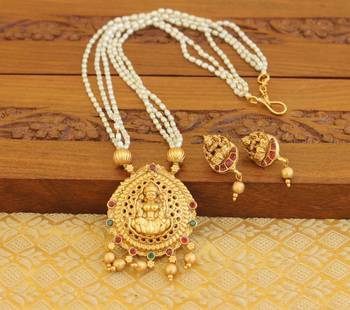 Matte finish pearl temple necklace set 2