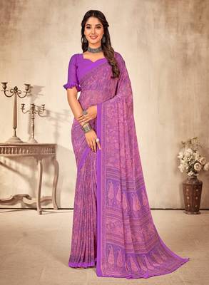 Roop Kashish Multicolor Georgette Printed Saree And Blouse Piece 1