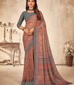 Roop Kashish Multicolor Georgette Printed Saree And Blouse Piece