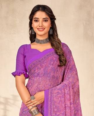 Roop Kashish Multicolor Georgette Printed Saree And Blouse Piece 2